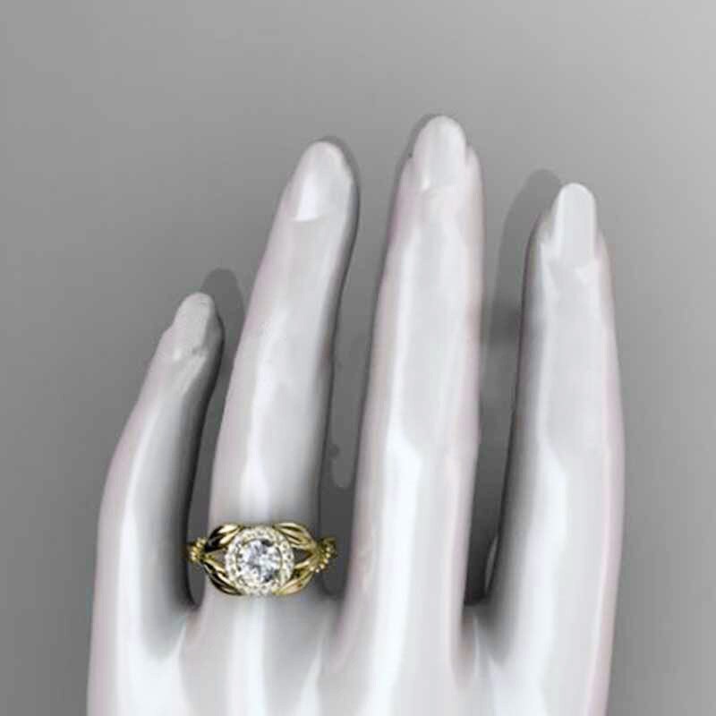 Huitan Braut Ring Für Frauen golden Blatt Mit kubisch Zirkon Schmuck Ring Hochzeit Engagement Ring Für Damen