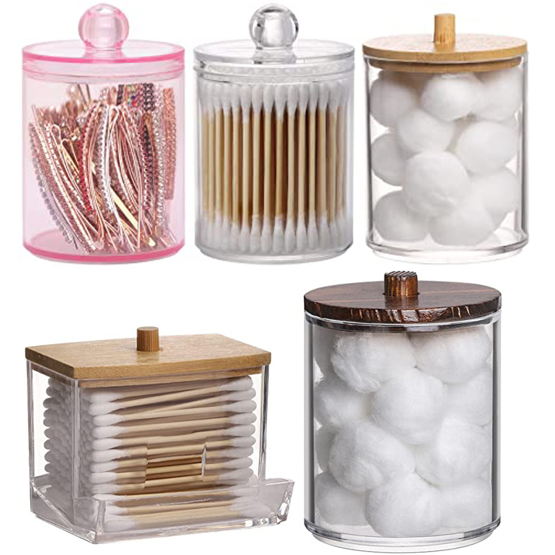 Badkamer Organizer Cosmetische Opbergdoos Katoenen Bal Qtip Beugel Acryl Opslag Jar Pen Houder Met Bamboe Cover Stofdicht