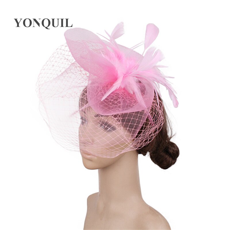 Șic, făcută manual pentru nuntă, tulle, pălărie de fascinator, accesorii din plasă, pălărie pentru mireasă, pentru femei, nailon, pentru femei, pentru petrecere, pentru cină, pălărie mireasa: Roz