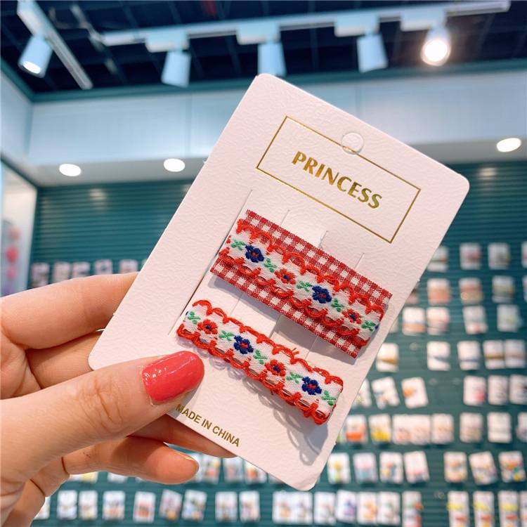 Korean Children's Embroidered Flower Hairpin Cute Fresh Girls Cloth Plaid Bb Clip Baby Floral Clip Set Children Hair Accessories: 5