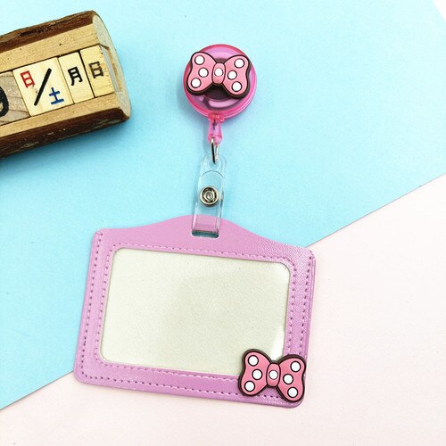 Student Verpleegkundige Tentoonstelling Naam Card Id Card Leuke Kaarthouder Siliconen Mooie Bloemen Intrekbare Badge Reel Borst Cover: Pink Bow