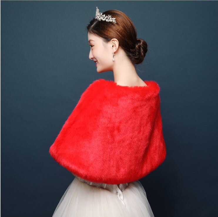 Red Ivory Wedding Girls Faux Fur Bolero Shrug Jacket Cloak Princess Dress Cape Outwear Bridesmaid Wedding Dress Coat Wrap