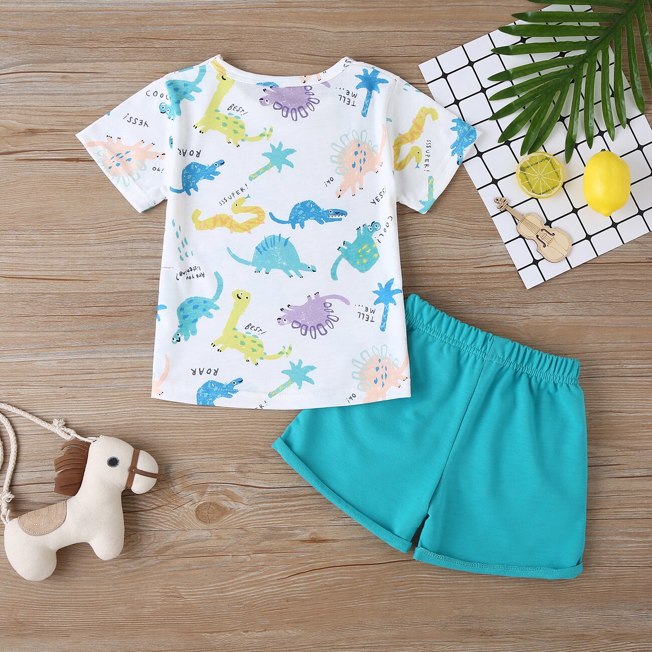 Aa sommer gutteklær sett dyreprint kortermede t-skjorter topper+ensfarget shorts gutteklær babydress