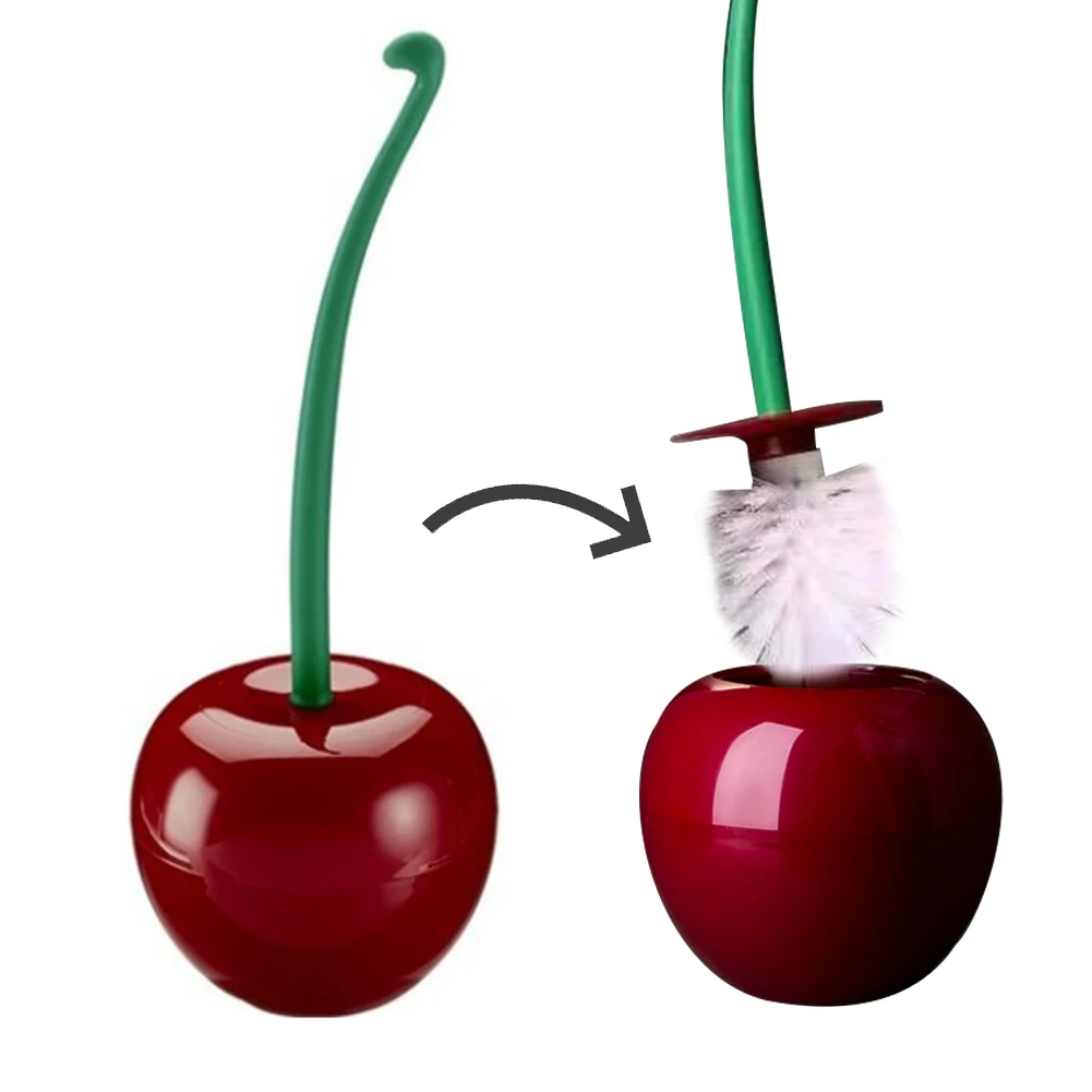 Cherry Shaped Toilet Brush Set Long Handle for Bathroom Corner Cleaning Replaceable Nylon Soft Bristle Accessories: Burgundy