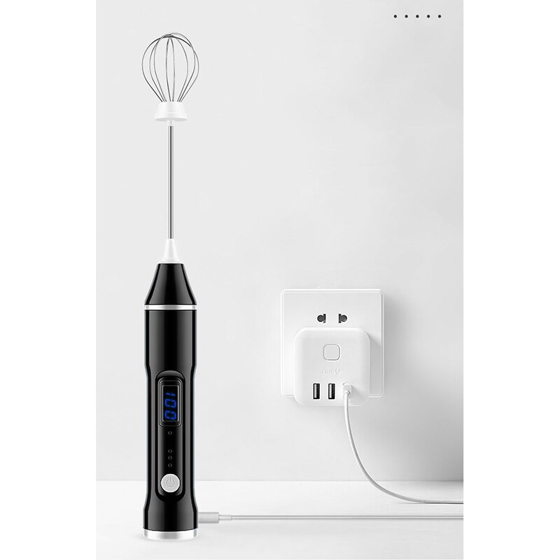 Milk Frother, Electric Whisk Frother, Handheld USB Rechargeable Mixer for Egg Beating with Latte Art Stencils