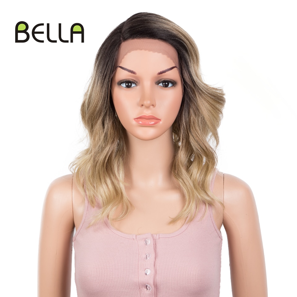 Bella Pruik Korte Pruik Blond Rood Kleur Zijscheiding Wave Pruiken Voor Vrouwen Synthetische Lace Front Pruik 14 Inch 3 kleuren Beschikbaar Cosplay