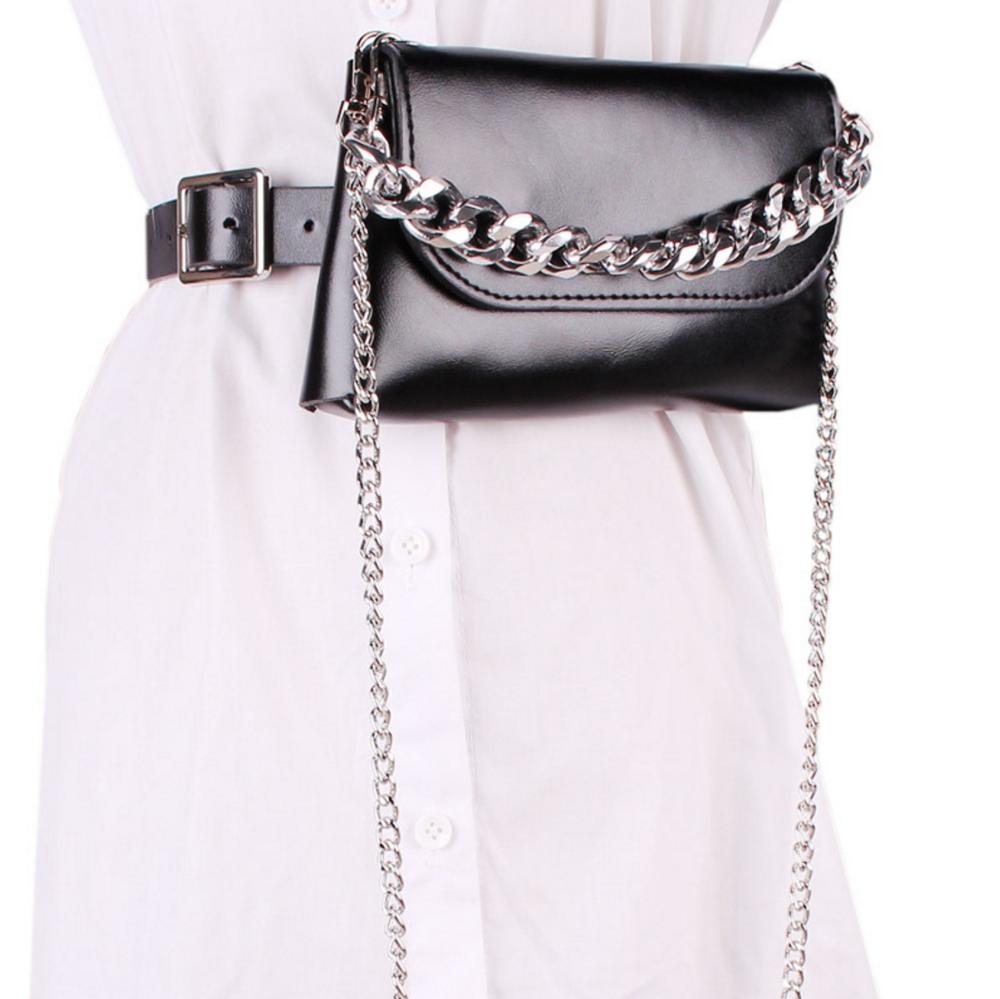 Women Leather Chain PU Leather Waist Bags Crossobdy Hand Bag Tote Clutch Chain Messenger Bags Shoulder Bag Flap Handbag for Lady