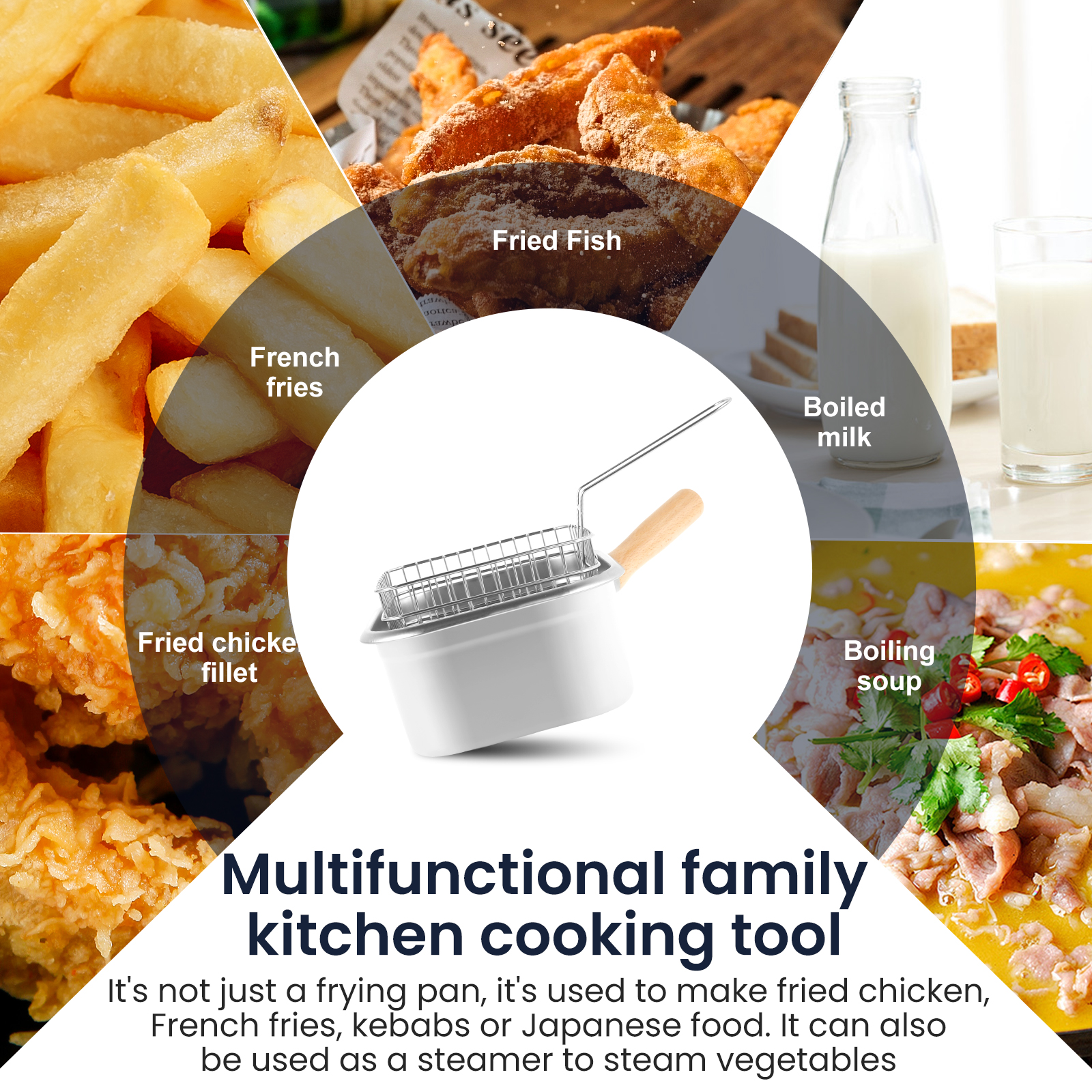 4.5 Litre Deep Fat Fryer w/Basket Strainer, Perfect for Fried Chicken, Shrimp, Chips, Stainless Steel Portable Deep Frying Pan