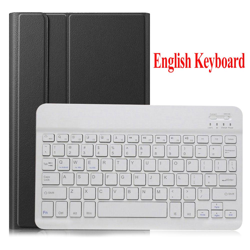 Keyboard Case for Samsung Galaxy Tab A 10.1 SM-T510 SM-T515 PU Leather Flip Stand Case Wireless Bluetooth Keyboard Cover: English Black-W