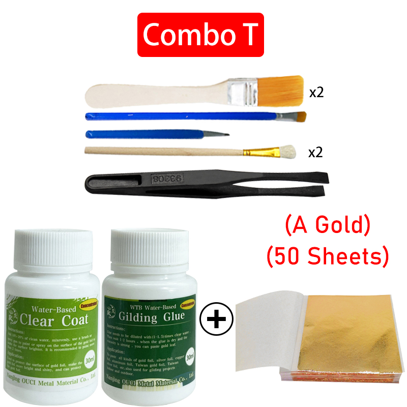 Vergoldungskleber, Goldfolienblätter für Kunsthandwerk, Papierpulver, Blattgold, konzentrierter Kleber auf Wasserbasis, Mangel und Goldfolien-Toolkit: Cremefarben