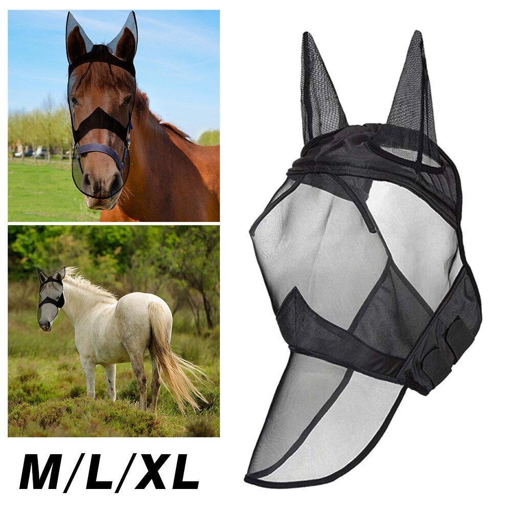 Volledig gezichtsmasker voor paarden, bescherming tegen vliegen, oog, neus, oor, ademend, veilig voor in de weide, anti-muggen, zomer, verstelbaar  l0706