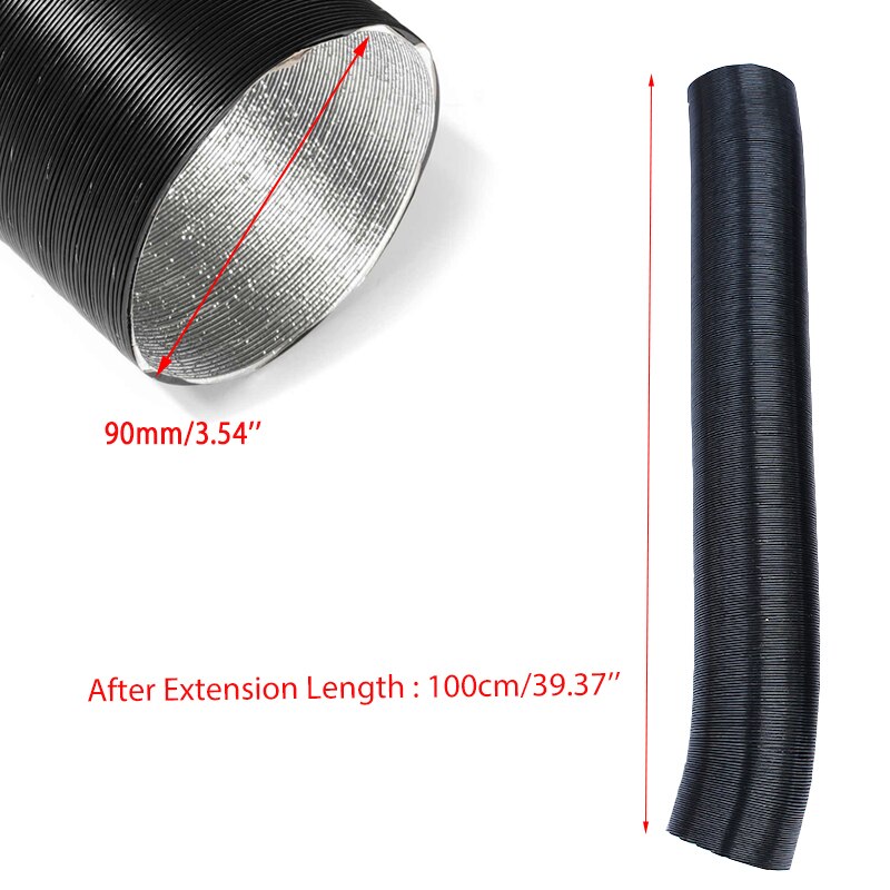 25/42/60/76/90mm Air Intake Outlet Exhaust Stretch Corrugated Hose Pipe Flexible Combustion For Webasto Eberspacher Auto Heater: 100cmx9cm(LxID)