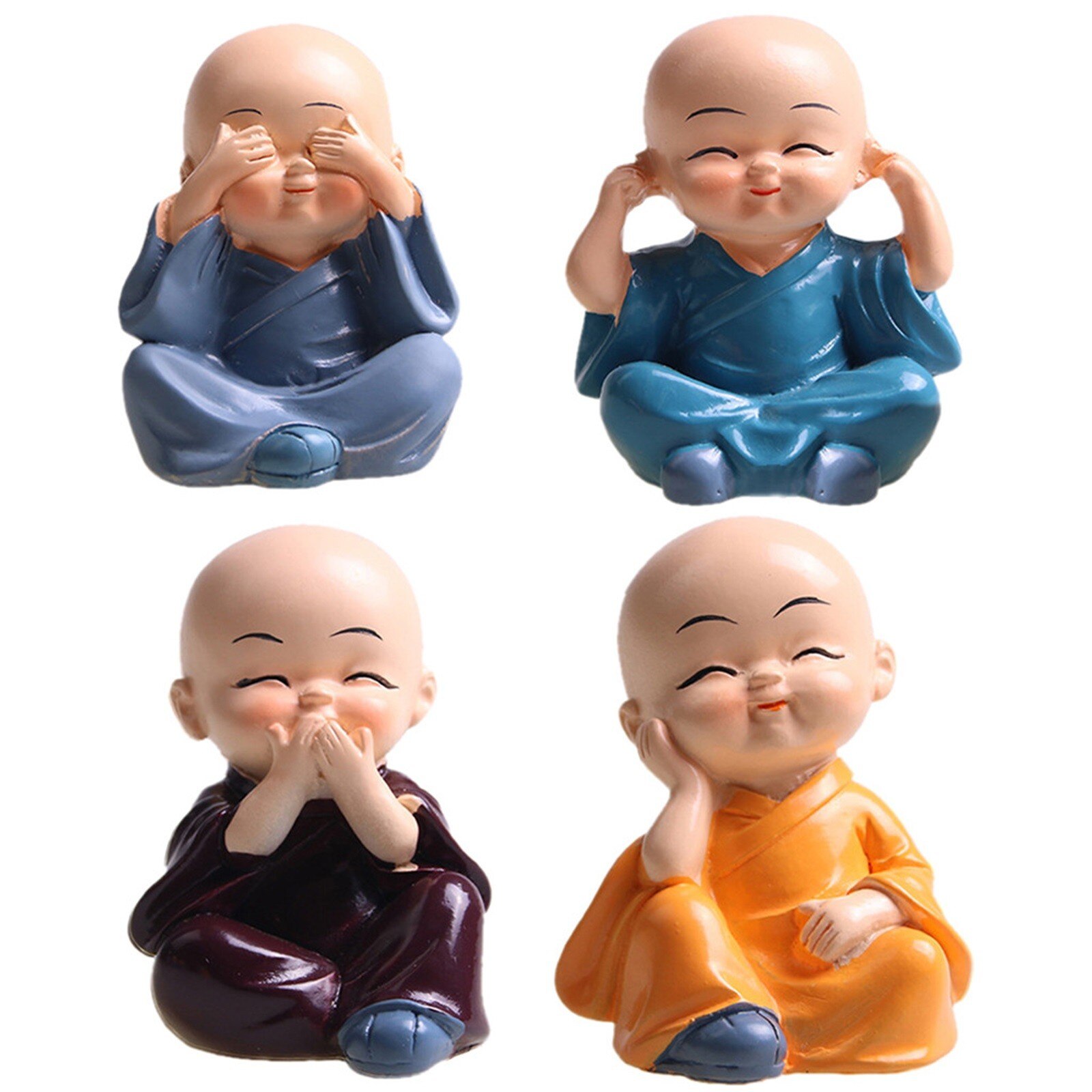 4 Stuks Mooie Kleine Kungfu Monniken Maitreya Boeddha Hars Ambachten Decoraties Voor Huis En Auto Woondecoratie # T2P: Default Title