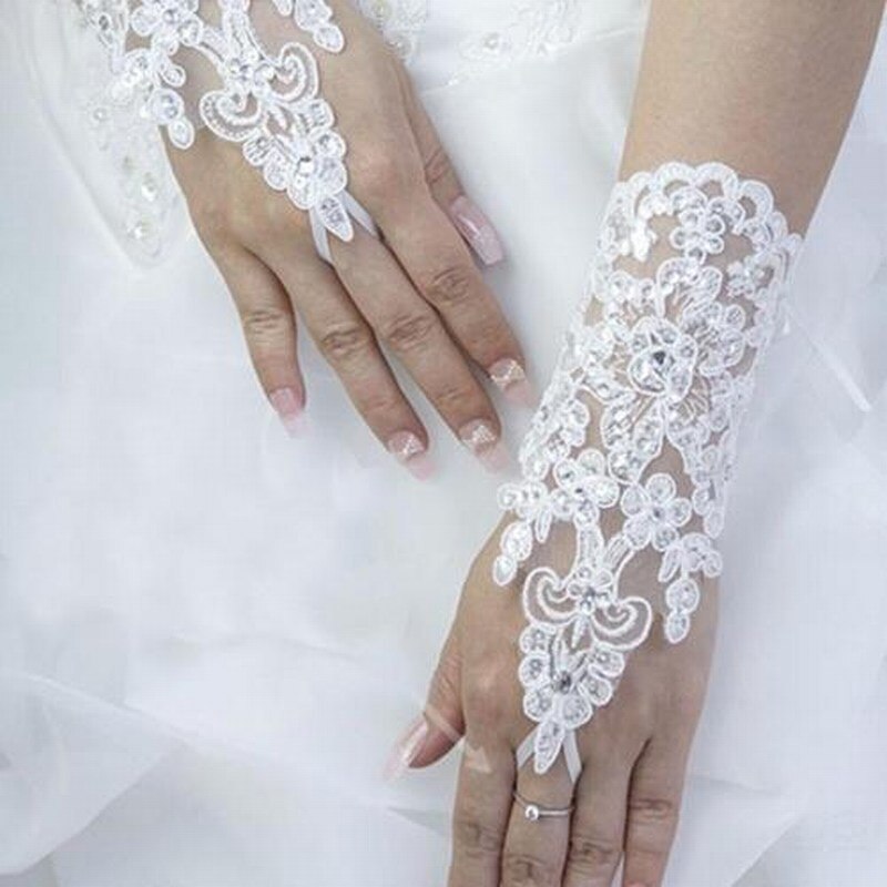 Guantes de encaje cortos sin dedos, baratos, 1 par, para boda, para novia, graduación, , conducir, accesorios de boda