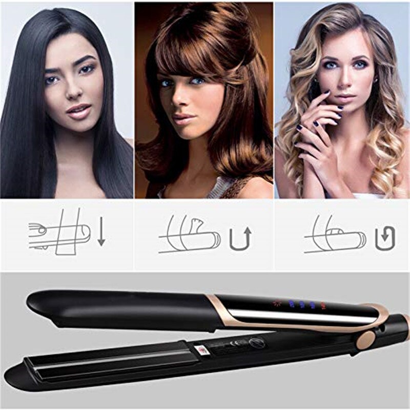 2 In1 Infrared Hair Straight & Curly Integrated Hair Flat Iron Negative Ion Hair Straightener LED Salon Styling Corrugation Iron