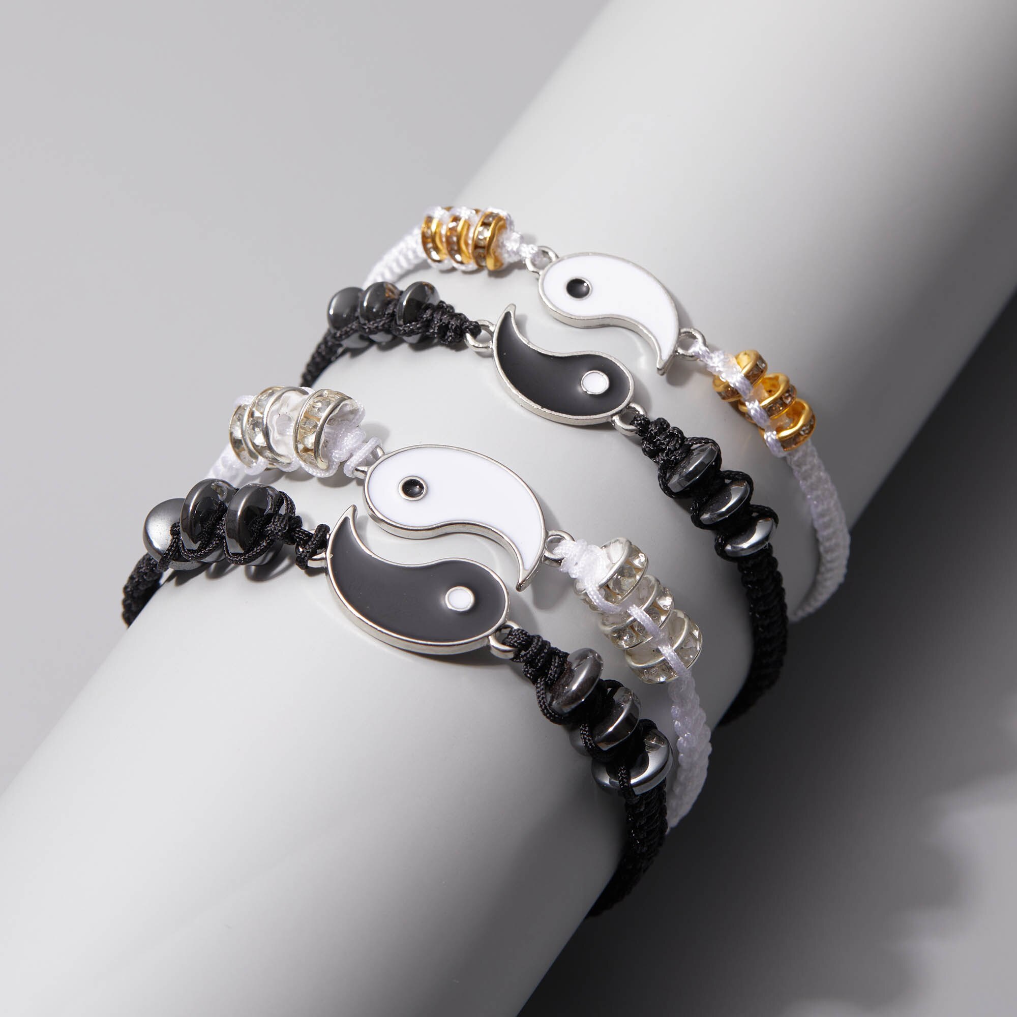 Ensemble de Bracelets de Couple Tai Chi chinois rétro, pendentif réglable, chaîne tressée, breloque, bijoux amoureux, de saint valentin,