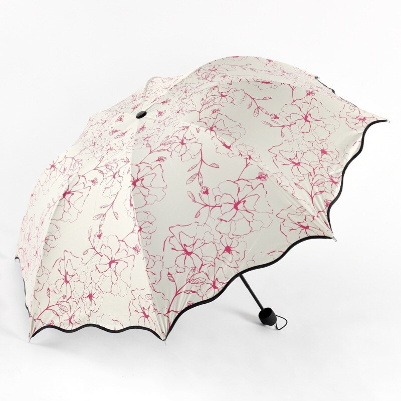 Hibiscus peinture parapluie pliant pour femmes hommes poche blanche Parasol pluvieux Anti-UV imperméable Portable noir revêtement parapluies: Rouge