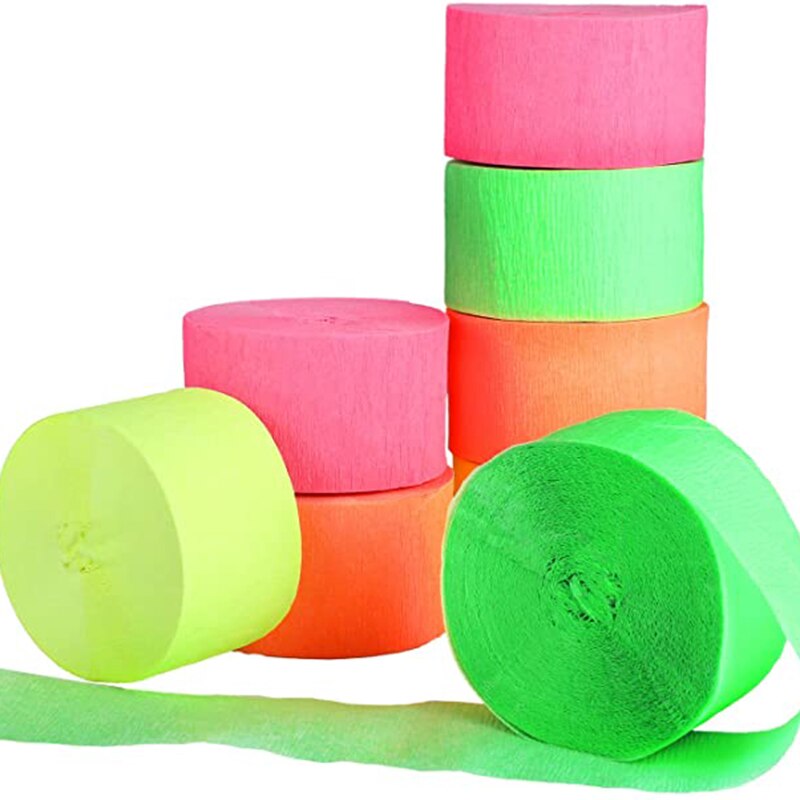 4 Rolls Fluorescent Crepe Paper Garland Streamer Luminous Neon Party Supplies Black Light Birthday Party Decor Kids