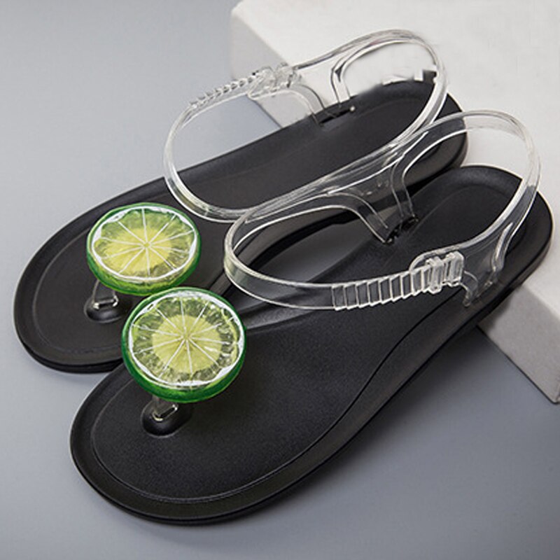 Sandales citron Clip pour femmes, chaussures en gelée douce et transparente, tongs plates, pour la plage, WSH3547
