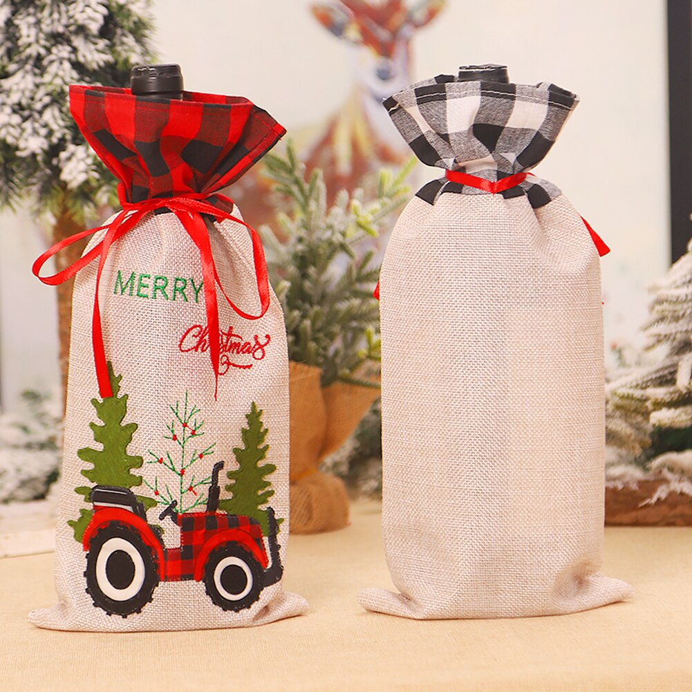 Festival Levert Vrolijke Kerstboom Auto Plaid Wijnfles Cover Champagne Tas Decor