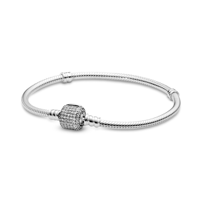 Classic 925 Sterling Zilver Sparkling Pave Sluiting Snake Chain Armband Voor Vrouwen Fit Originele Diy Charm Kralen Sieraden