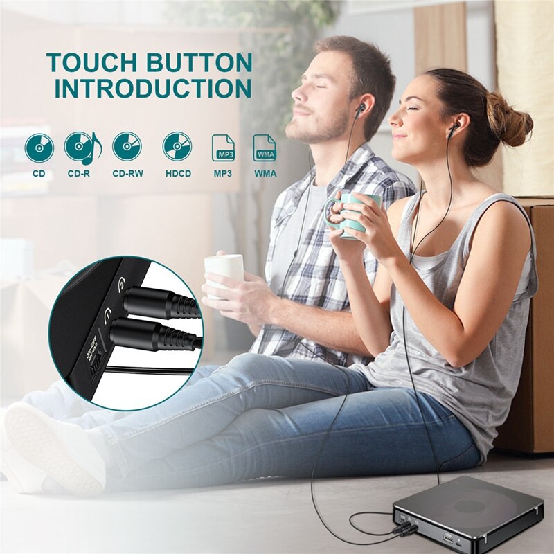 Top Portable CD Player Double Headphone Version Contact Button Reproductor CD Walkman Rechargeable Shockproof LCD Display