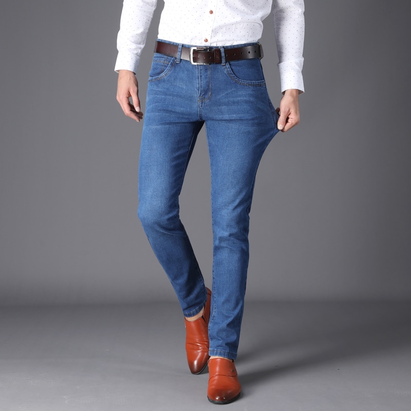 Afslappet lige bomuld elastisk stor størrelse mærke mænd jean herretøj lynlås jeans