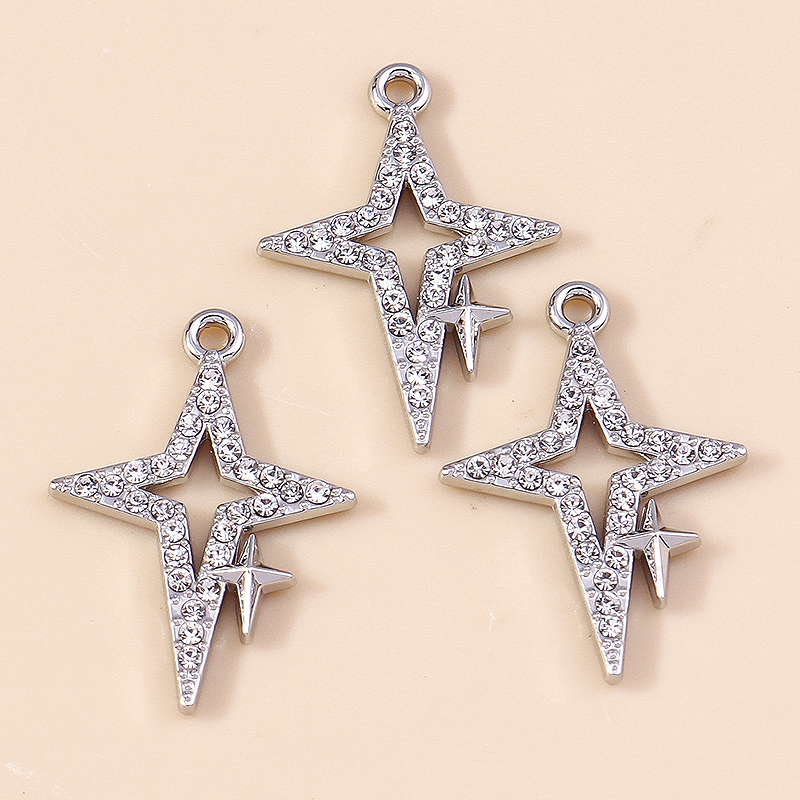 Leslie 5 Stuks Prachtige Gouden Zilveren Kleur Kristal Halve Maan Sterren Bedels Voor Oorbellen Armband Ketting Diy Sieraden Hangers: Titanium Plated