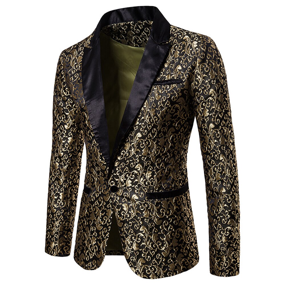 Lente/herfst heren jas zakelijk blazer tops knoop smoking formele jas slim fit pak jackrt: Goud / M