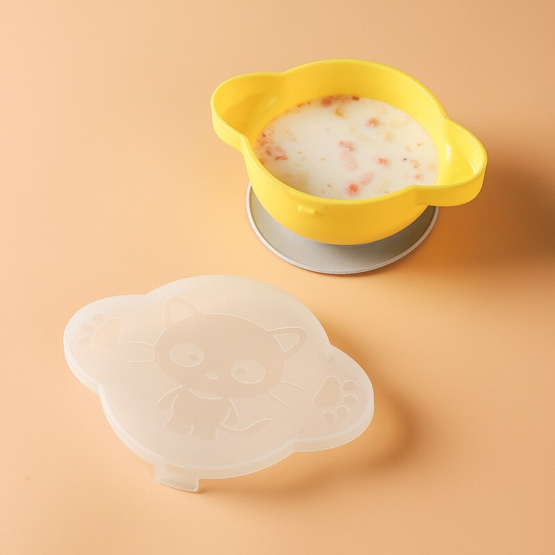 Vajilla de silicona para tazón para bebés, utensilios de alimentación sólidos para bebé, contenedores de almacenamiento de alimentos, juegos de plato de bebé: yellow