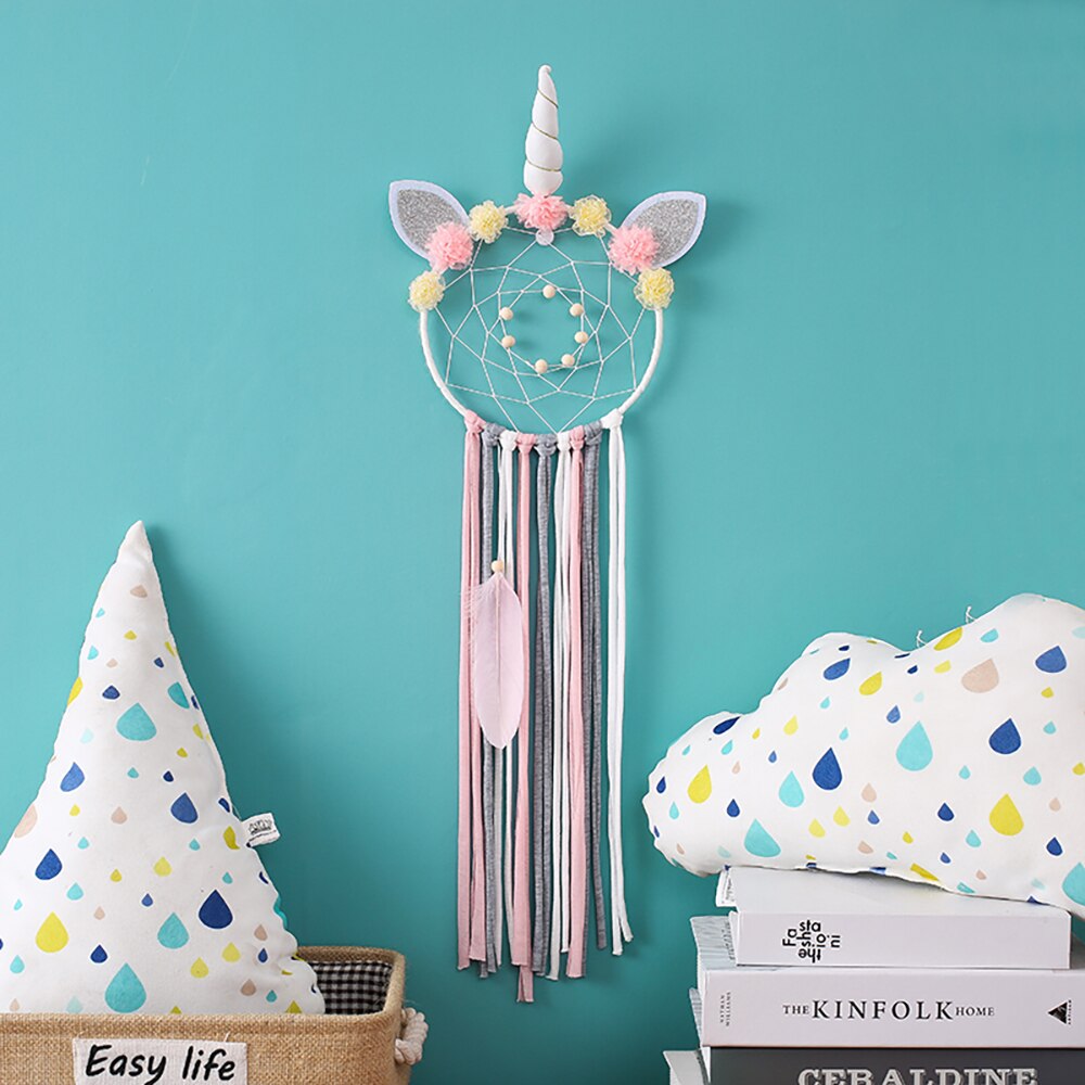 Dessin animé licorne rose attrapeurs de rêve à la main vent carillon jeune fille coeur chambre pendentif étudiant amoureux
