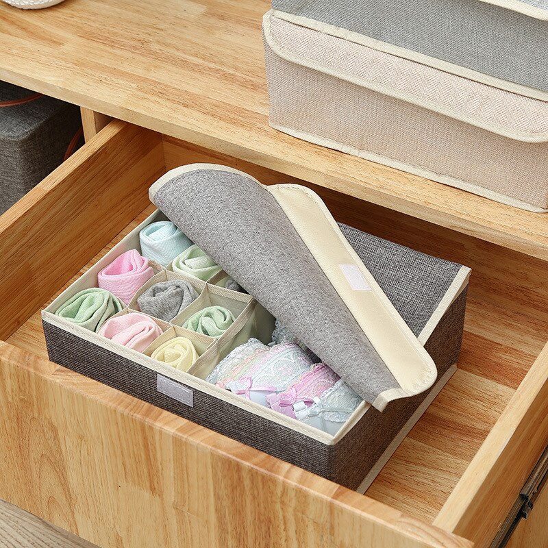Cajón de almacenamiento de sujetador, organizador de armario, cajas plegables de algodón lavable, caja de acabado de lino portátil con cubierta, ropa interior y calcetines