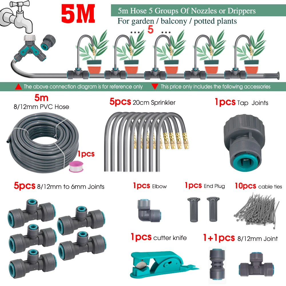 Flexible Brass Adjustable Spray Kit Gray 3/8"PE Hose Quick Connect Fogging Cooling Dedusting Watering System for Garden: Yellow