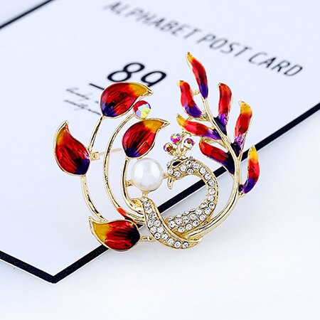 (Inklaring Verwerking) Elegante Dier Insect Broches Pins Bee Mier Flamingo Pauw Mannen Vrouwen Broche Voor Party: 5 red