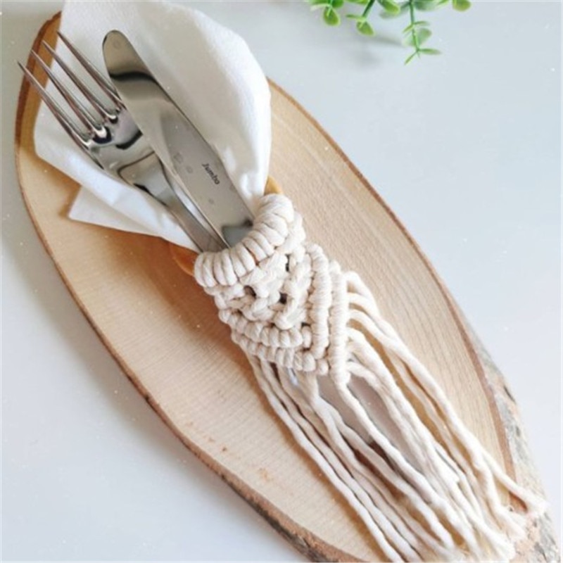Servilletero de macramé con cuerda de algodón, servilletero europeo hecho a mano, Decoración de mesa de cena, manualidades, suministros para de boda, decoración, 2 uds.