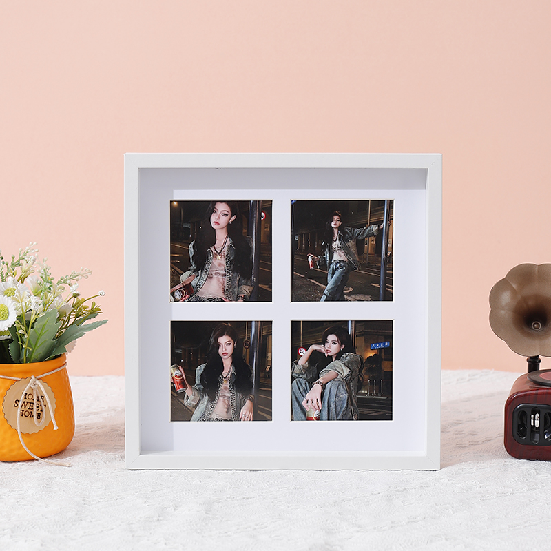 Collage de marcos de fotos de madera con 4 aberturas adecuadas para decoración de pared y mesa, 1 pieza: Blanco