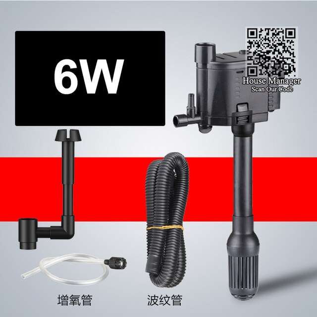 4in1 Submersible Aquarium Pump Filter + Surface Protein Skimmer + Add Air + Flow System, regulate adjustable Filter Water Pump: 6W / US Plug adapter