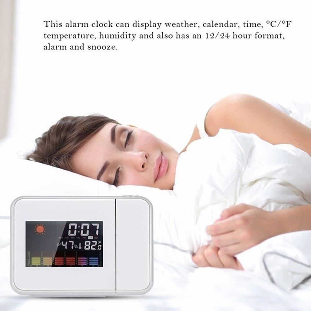 LCD Display Wetter Prognose Projektion Uhr Snooze USB Mit Uhr Alarm Bildschirm Kabel Farbe Uhr E9R0