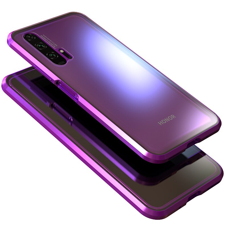 Magnetic Adsorption 360 full Case For Huawei Honor 20 Pro Tempered Glass The front Back Cover For honor 20 Cases Metal Bumper: For Honor 20 Pro / purple