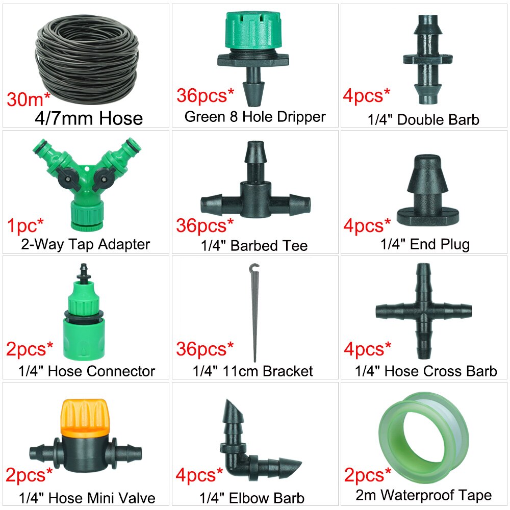 50M-5M 1/4'' Hose Micro Drip Irrigation System Garden Greenhouse Plant Watering Kit With Adjustable Drippers Sprinkler Emitter: 30 m