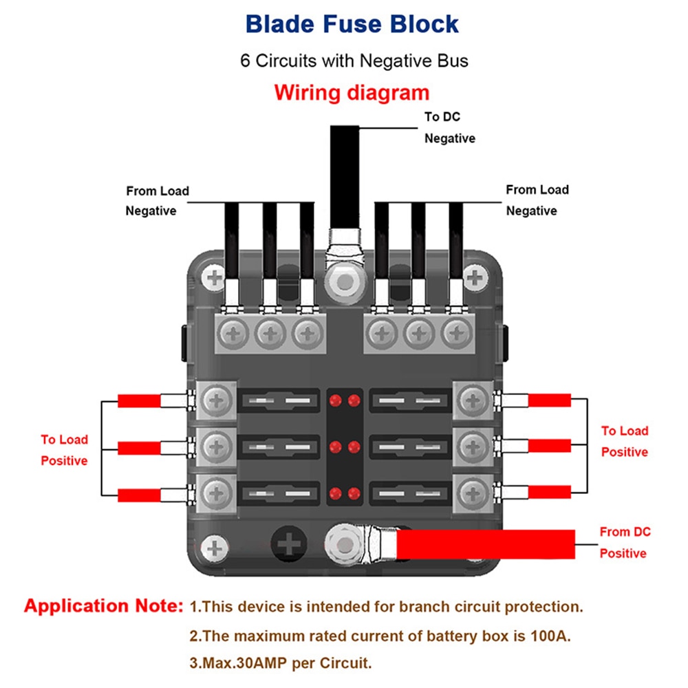 6 Way Blade Fuse Box & Bus Bar Car Kit with Cover Marine FuseBox Holder 12V/32V for Auto Car Boat Marine Trike