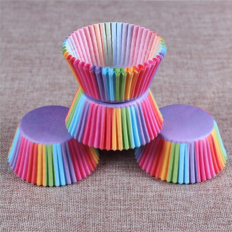 100Pcs Rainbow Kleur Cupcake Cupcake Papier Bakken Cup Muffin Gevallen Cakevorm Cake Cup Cake Decorating Gereedschap Keuken Benodigdheden