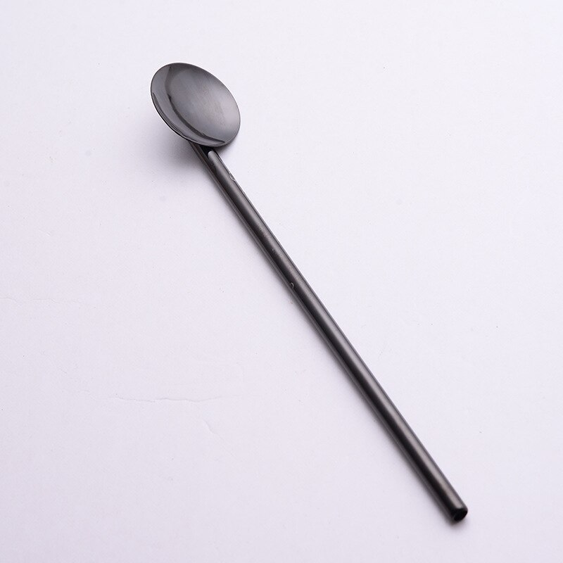 Eco Friendly 304 Stainless Steel Reusable Straws Spoon Beer Drinking Straws Coffee Straws Spoon 190mm: Black
