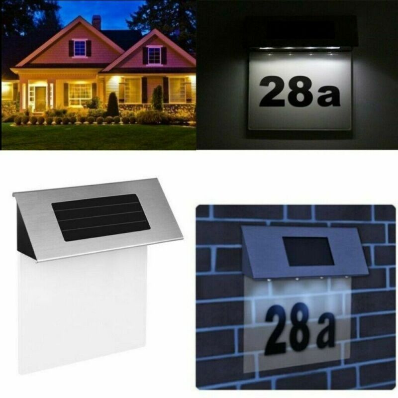 4 LED Solar Power Light Sign House Street Door Address Plaque Number Plate Lamp