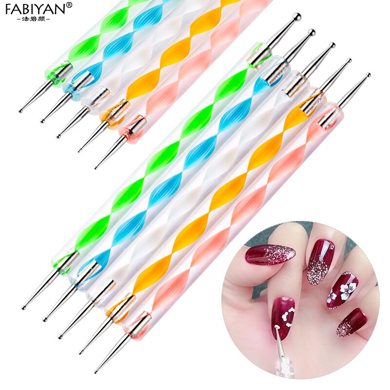 5 Stks/set 2 Manieren Nail Art Schilderen Pen Puntjes Rhinestones Gems Picking Spiraal Patroon Handvat Manicure Tools