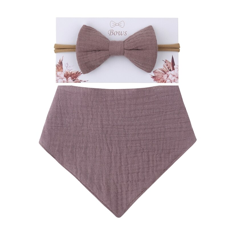 2Pcs Baby Meisjes Elastische Boog Hoofdband Speeksel Handdoek Set Prinses Strik Haarband