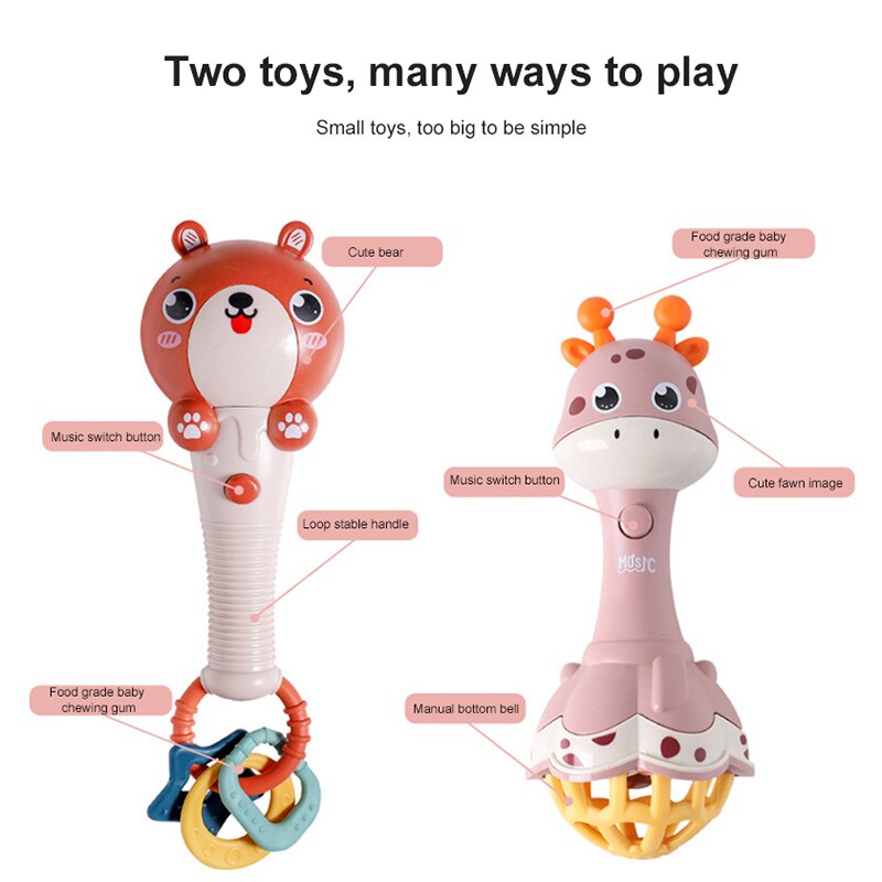 Baby Rinkelen Hand Bell Kawaii Giraffe Beer Geluid Licht Speelgoed Kinderen Early Educatief Speelgoed Kids Beddengoed Plezier Klokken