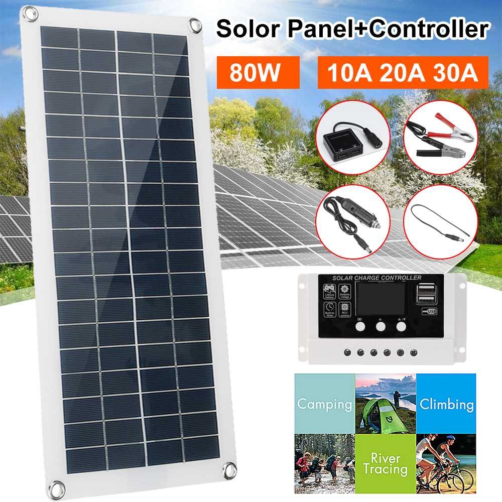 80W Solar Panel Kit 12V Solar Panels With 10/20/30A Controller Waterproof Solar Cells for Car Yacht RV Battery Charger