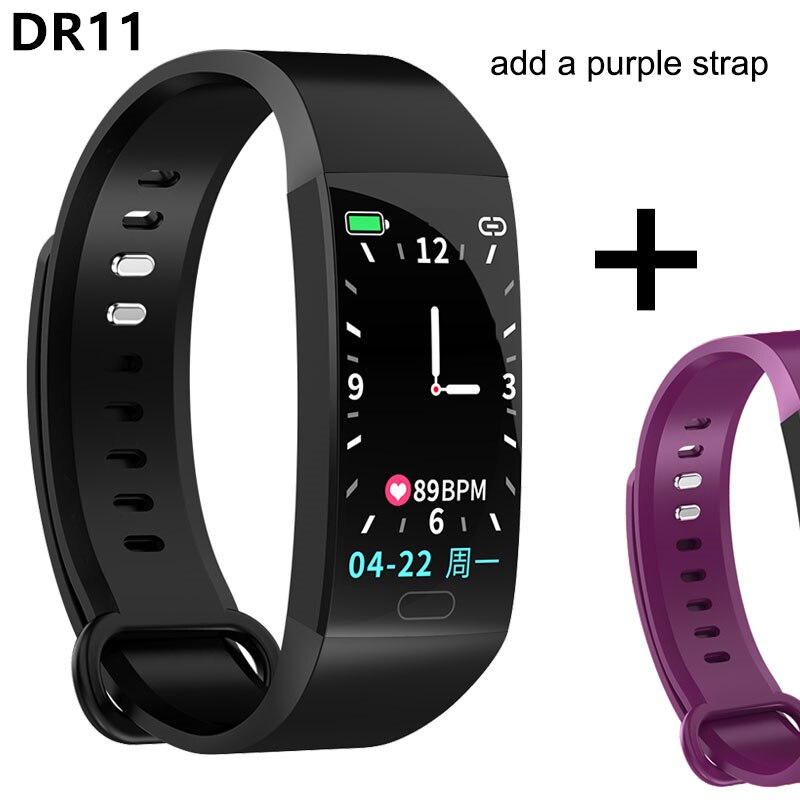 Smart Bracelet Waterproof Sport Health Smart Band Heart Rate Monitor Blood Pressure Fitness Tracker Watch PK Mi Band 3 4: DR11 a purple strap