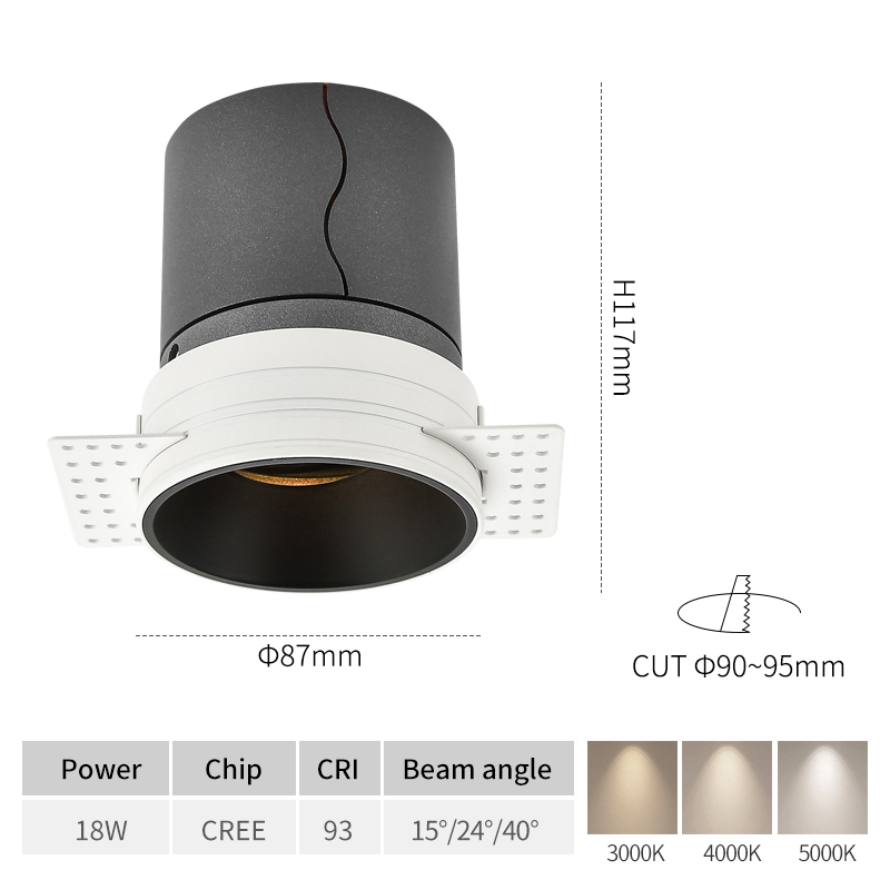 Scon rahmenlose LED-Scheinwerfer nach Hause eingebettet Mischungen chutz Wohnzimmer Schlafzimmer ohne Haupt lampe Voll spektrum Schutz Nieder hell: Natürliche Licht / 3w